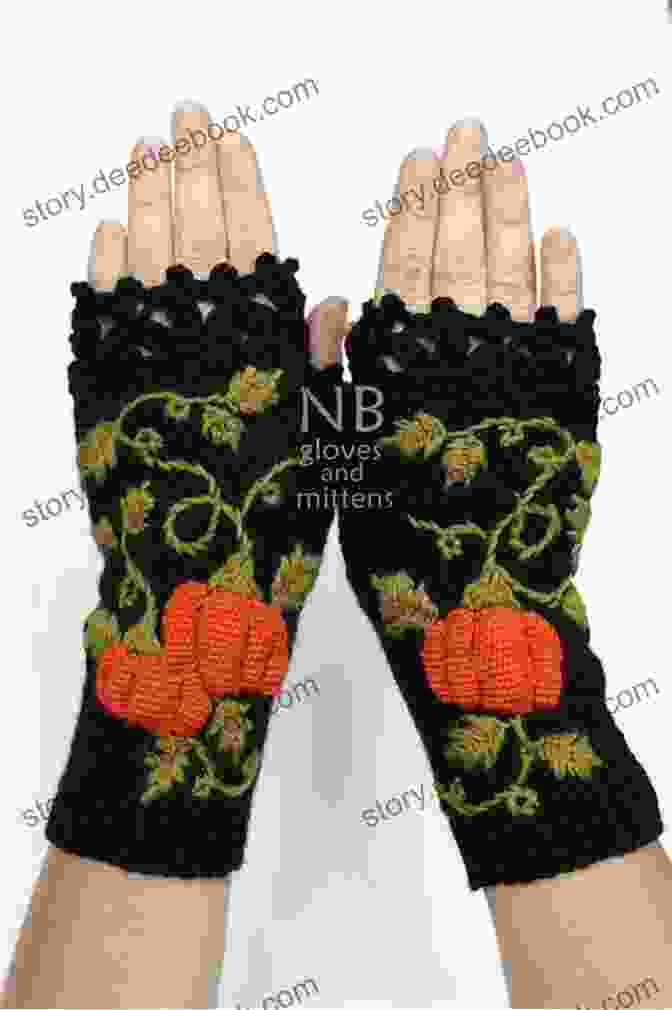 A Pair Of Crochet Fingerless Mitts In The Shape Of Pumpkins, With A Green Vine Stem And Leaf Detail Pumpkin Fingerless Mitts Crochet Pattern: A Designer Hand Warmers Gloves For Women Girls (Crochet Accessories)